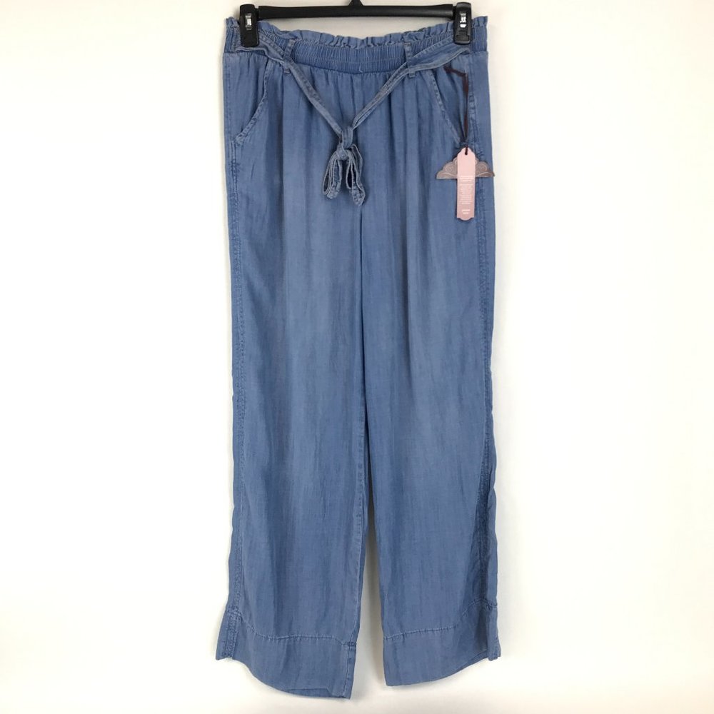 NEW Knox Rose Chambray Wide Leg Pants Women's Large Pull-On High Waist Pockets - Picture 1 of 9